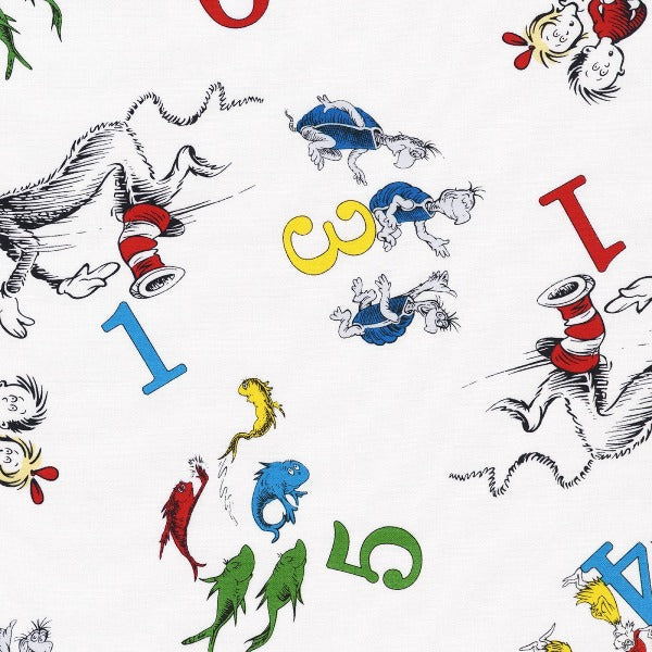 Dr. Seuss 123 Characters on White Fabric to sew - QuiltGirls®