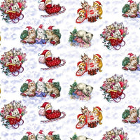 (Remnant 18") Kitten Christmas Playing in the Snow Fabric to sew - QuiltGirls®