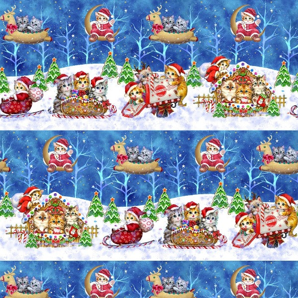 (Remnant 18") Kitten Christmas Stripe Fabric to sew| QuiltGirls®