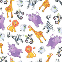 Noah's Story Animal Toss on White Fabric to sew - QuiltGirls®