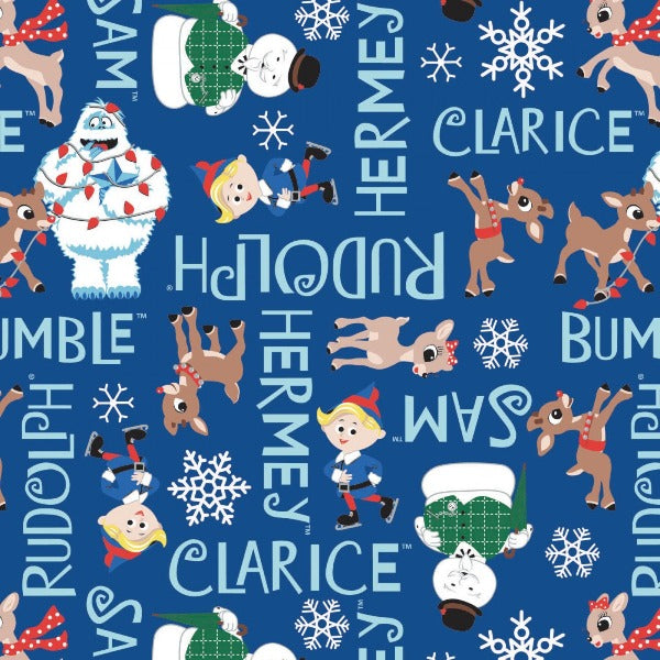 Rudolph Characters on Blue Fabric to Sew - QuiltGirls®