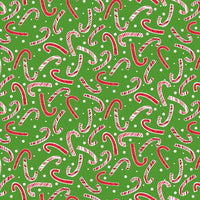 All the Trimmings Candy Canes on Green Fabric to Sew - QuiltGirls®