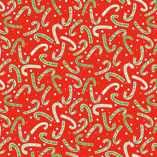 All the Trimmings Candy Canes on Red Fabric to Sew - QuiltGirls®