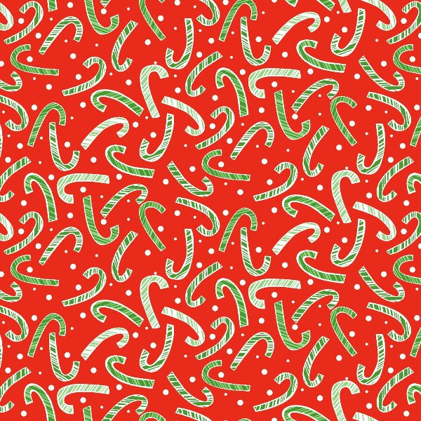 All the Trimmings Candy Canes on Red Fabric to Sew - QuiltGirls®
