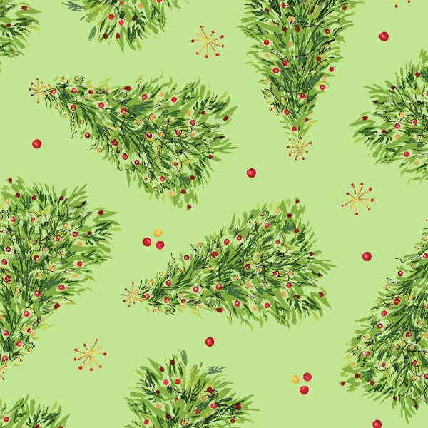 All the Trimmings Christmas Trees on Green Fabric to Sew - QuiltGirls®