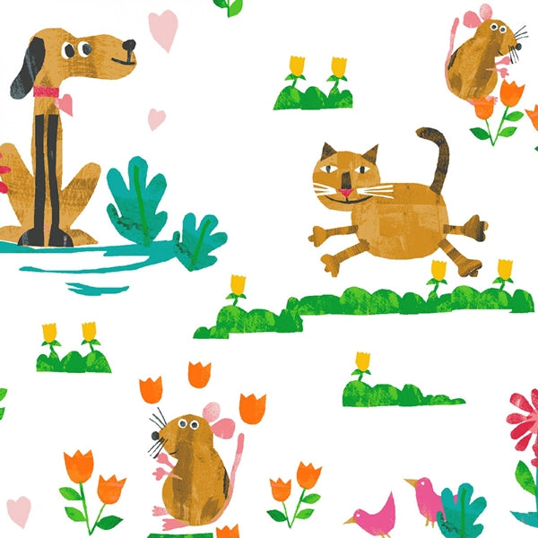 Dark Gold Dogs and Cats Fabric to sew - QuiltGirls®