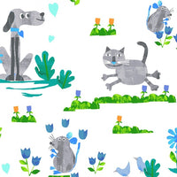 Grey Dogs and Cats Fabric to sew - QuiltGirls®
