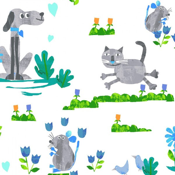 Grey Dogs and Cats Fabric to sew - QuiltGirls®