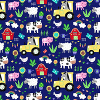 (Remnant 18") Life on the Farm Blue Fabric to sew - QuiltGirls®