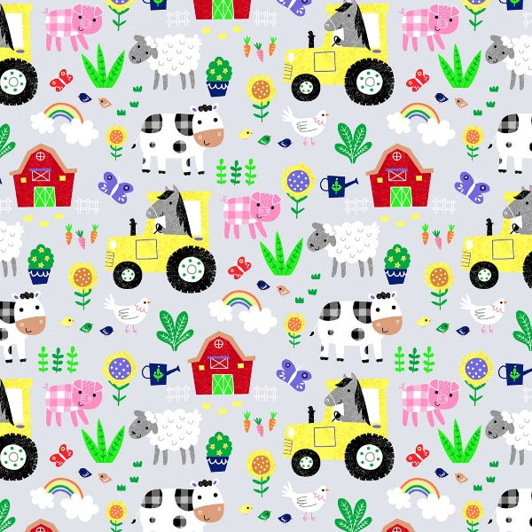 Life on the Farm Grey Fabric to sew - QuiltGirls®