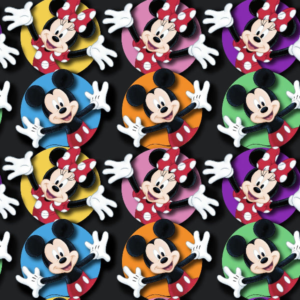 Mickey and Minnie Circles on Black Fabric to sew