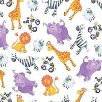 (Remnant 18") Noah's Story Animal Toss on White Fabric to sew - QuiltGirls®
