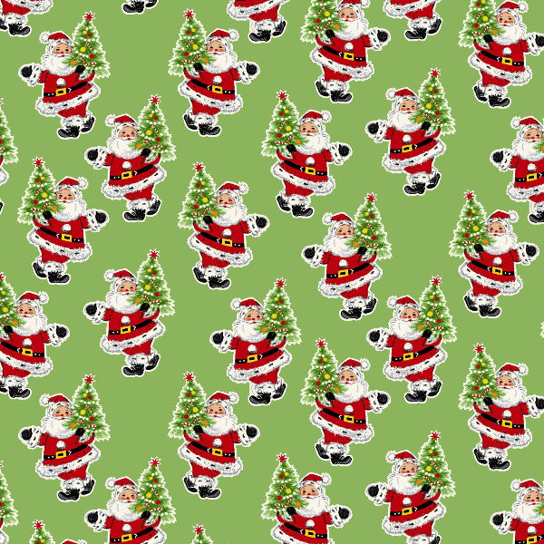 Santa Coming to Town Small Santas on Green Fabric to Sew - QuiltGirls®