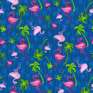 Flamingos on Blue Fabric to sew - QuiltGirls®