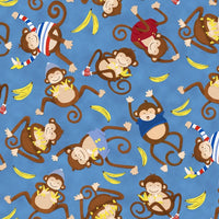 (Remnant 18") Monkey Business Tossed on Blue Fabric to sew - QuiltGirls®