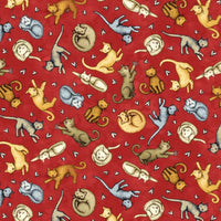 (Remnant 18") All You Need is Love and a Cat Red Toss Fabric to sew - QuiltGirls®