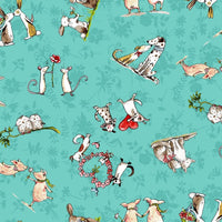Animal Friends Turquoise Toss Fabric to sew - QuiltGirls®