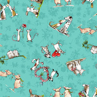(Remnant 18") Animal Friends Turquoise Toss Fabric to sew - QuiltGirls®
