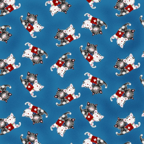 Big Hugs Blue Cats Allover Fabric to sew - QuiltGirls®