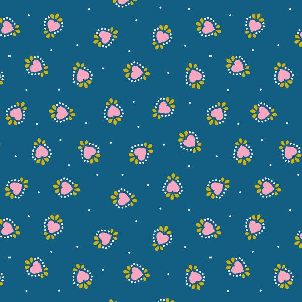 BLU Bo Ho Hearts on Blue Fabric to sew - QuiltGirls®