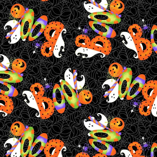 Boo! Glow in the Dark Ghosts on Black Fabric to sew - QuiltGirls®