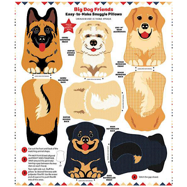 Big Dog Friends Snuggle Pillow Panel to sew - QuiltGirls®