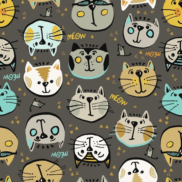 Cat Selfies on Pewter Fabric to sew - QuiltGirls®