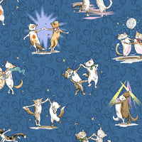 Dancing Cats on Blue Fabric to sew - QuiltGirls®