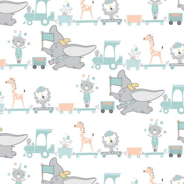 Dumbo Toy Parade on White Fabric to sew - QuiltGirls®