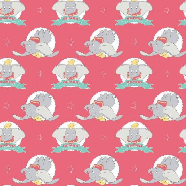 Dumbo the Flying Elephant on Coral Fabric to sew - QuiltGirls®