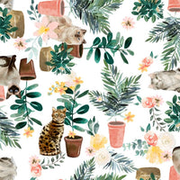 Everyday is Caturday Plants on White Fabric to sew - QuiltGirls®