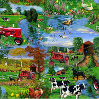 (Remnant 18") Farmall Tractor Scenic Fabric to sew - QuiltGirls®