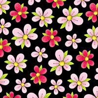 BLK Miss Kitty's Colors Pink Flowers on Black Fabric to sew - QuiltGirls®