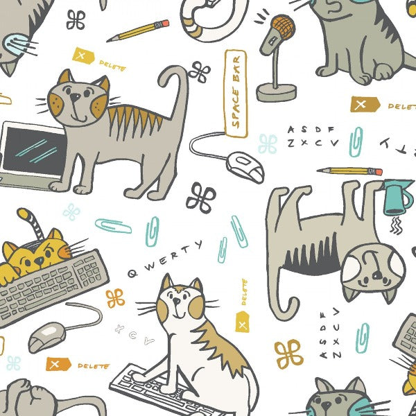 Keyboard Cats on White Fabric to sew - QuiltGirls®
