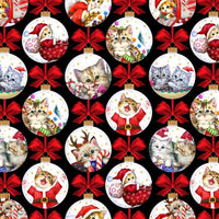 (Remnant 18") Kitten Christmas Tree Ornaments Fabric to sew - QuiltGirls®