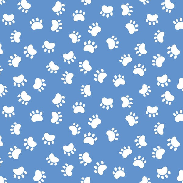 Susybee's Kitty the Cat Paw Prints on Blue Fabric to sew - QuiltGirls®