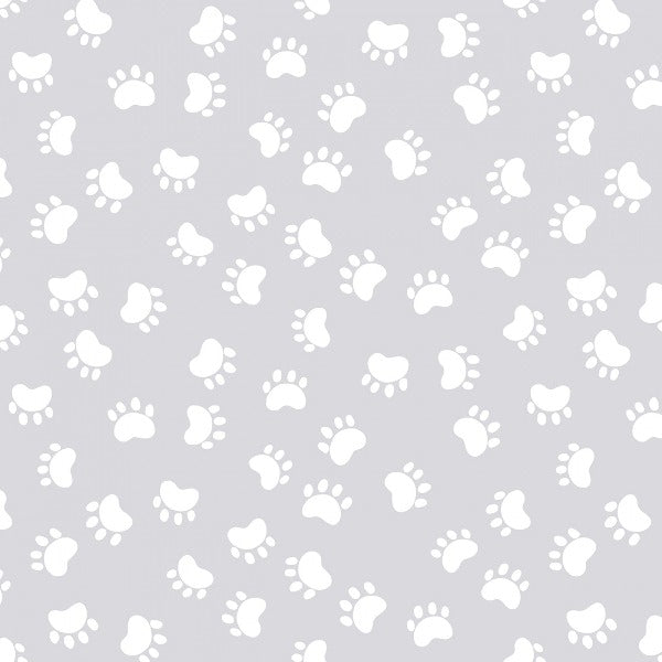 Susybee's Kitty the Cat Paw Prints on Gray Fabric to sew - QuiltGirls®