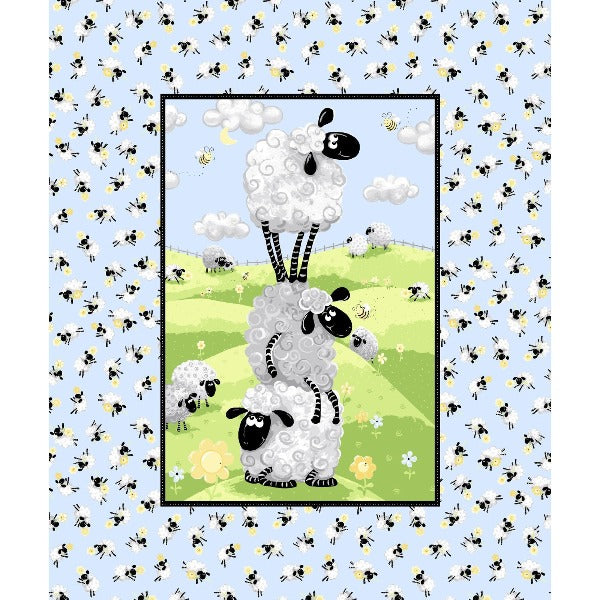 Susybee's Lewe the Ewe Blue Quilt Panel to sew - QuiltGirls®