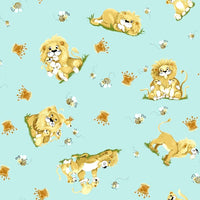 Susybee’s Lyon the Lion Toss on Blue Fabric to sew - QuiltGirls®