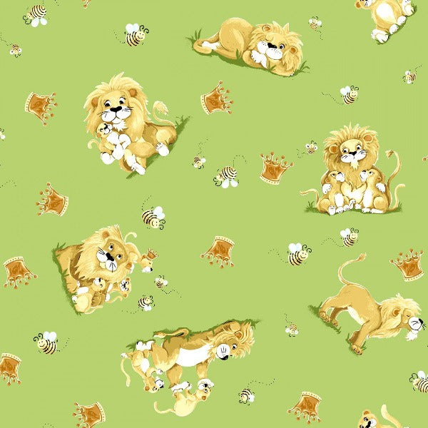 Susybee’s Lyon the Lion Toss on Green Fabric to sew - QuiltGirls®