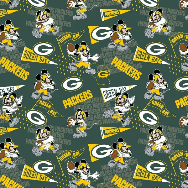 NFL Disney Mickey Green Bay Packers Fabric to sew - QuiltGirls®