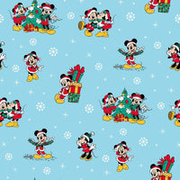 Mickey and Minnie Christmas Day Blue Fabric to sew - QuiltGirls®