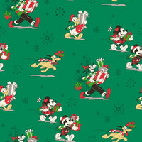 Mickey and Friends Christmas Day Green Fabric to sew - QuiltGirls®