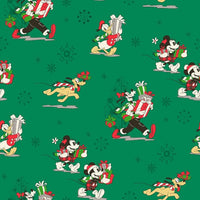 (Remnant 18") Mickey and Friends Christmas Day Green Fabric to sew - QuiltGirls®