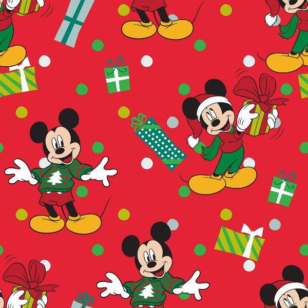 Springs Creative Disney Mickey & Friends Christmas Red Presents Fabric