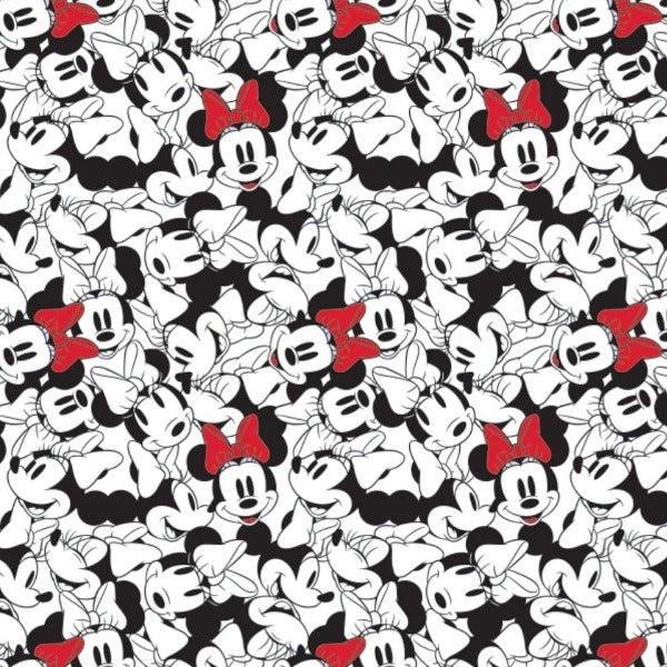 Minnie Mouse Stacked on White Fabric to sew - QuiltGirls®