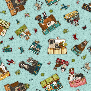 Next Stop Home Animal Toss on Blue Fabric to sew - QuiltGirls®