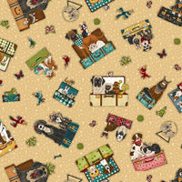 Next Stop Home Animal Toss on Tan Fabric to sew - QuiltGirls®