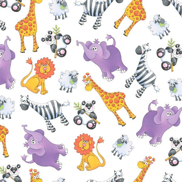 Noah's Story Animal Toss on White Fabric to sew - QuiltGirls®