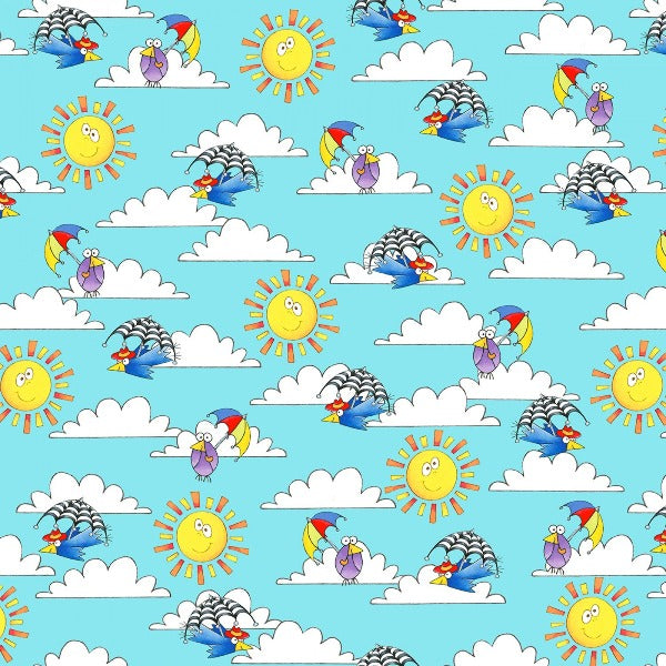 Birds on Colorful Sky with Sun Fabric